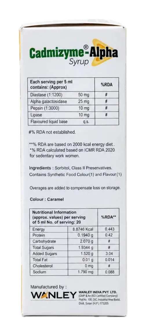 Cadmizyme-Alpha Syrup composition panel – Ramnova Healthcare